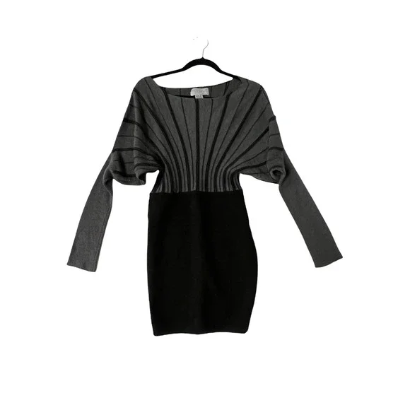 THE CUE CHER QU | Dresses | The Cue Cher Qu Womens Dress Striped Long Sleeve  Knit Grayblack Size M | Poshmark